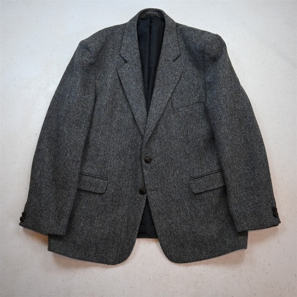 Harris Tweed 46R Blue Scottish Wool Heavyweight Mens Blazer Jacket Sport Coat